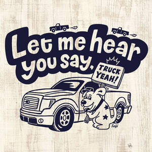 ■ TRUCK YEAH Tシャツ■レディースSサイズ相当（ホワイトxネイビー）アメ車　フォード　ドッグ　ワンちゃん　犬 FORD DOG