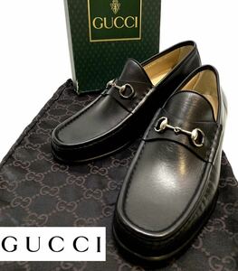 未使用 GUCCI 013698 ホースビット ローファー グッチ 革靴 ドレスshoes ビジネス モカシン スリッポン レザーシューズ 黒 ブラック 10B