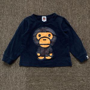 BAPE KIDS ベイプキッズ APE アベイシングエイプ キッズ ベビー 90 ロンT 長袖Tシャツ トップス ブラック 黒 カットソー