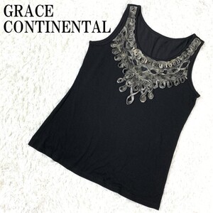 GRACE CONTINENTAL ノースリーブカットソーグレースコンチネンタル ブラック 黒 レース刺 レーヨン ポリエステル 36 B7250