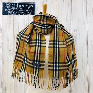 ★● Burberrys バーバリーズ マフラー ノバチェック 150cm×29cm ベージュ 茶色 フリンジ 英国製 冬 ウール ストール 防寒 小物