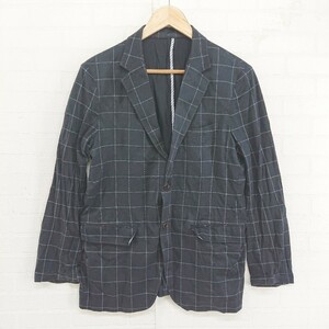 ◇ THE SHOP TK 2B チェック バックスリット 長袖 テーラード ジャケット サイズL ブラック グレー系 メンズ E