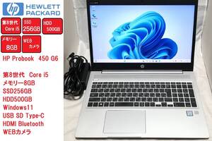 [第8世代Corei5 / SSD256GB+HDD500GB]HP ProBook 450 G6 / Windows11 Pro(64bit) / メモリ8G④