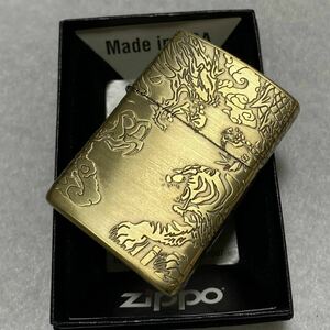 ZIPPO/龍虎/4面彫刻/真鍮古美/和柄/ジッポー/送料無料/縁起物/タイガー&ドラゴン/新品/ギフト/プレゼント