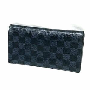 【フランス製】LOUIS VUITTON ルイヴィトン ダミエグラフィット ブラザ 長財布 18.5×10×1.5㎝ 青 黒 総柄 レザー ファスナー付き 正規品