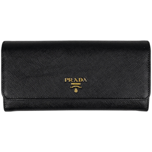 プラダ PRADA ロゴ 二つ折り 長財布 長財布 サフィアーノレザー ネロ（ブラック） レッド 1MH132 レディース 【中古】