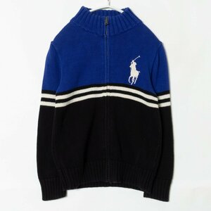 POLO RALPH LAUREN ジップアップニットブルゾン ポロ ラルフローレン ブルー ネイビー ビッグポニー カジュアル 秋冬 子供 キッズ 7 130/64