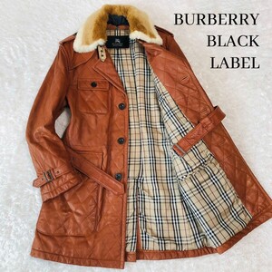 BURBERRY BLACK LABEL バーバリーブラックレーベル トレンチコート ジャケット キルティング ノバチェック ファー ラムレザー キャメル