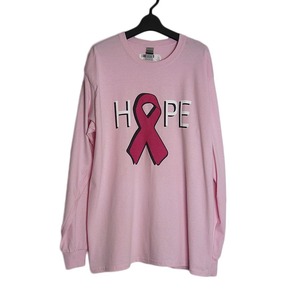 新品 GILDAN ロングスリーブ tシャツ HOPE ピンクリボン プリントTシャツ 長袖 Lサイズ ピンク色 ティーシャツ ロンt