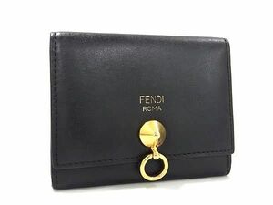 1円 ■美品■ FENDI フェンディ レザー カードケース カード入れ 名刺入れ メンズ レディース ブラック系 FC6300