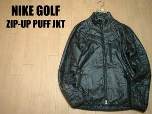 NIKE GOLFジップアップパフジャケットLノーマーク正規ナイキゴルフ中綿入りナイロンジャージトップ黒ブラックトラックブルゾンTIGER WOODS