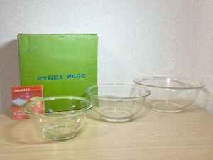 PYREX パイレックス ガラスボウル ボウル ガラス 食器 旭硝子 硝子 耐熱ガラス 共箱 3点