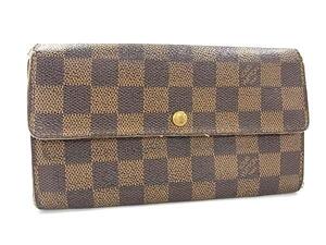 1円 LOUIS VUITTON ルイヴィトン N61725 ダミエ ポシェットポルトモネクレディ 二つ折り 長財布 ウォレット ブラウン系 FH3392