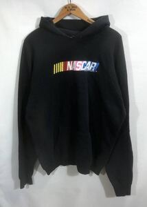 ■ 90s 90年代 ビンテージ USA製 NASCAR ナスカー ロゴプリント スウェット フーディー サイズXXL ブラック アメカジ レーシング パーカ ■