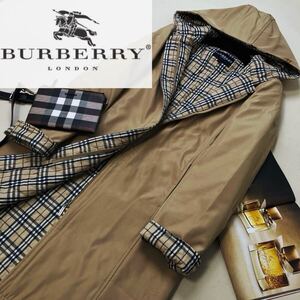 j7 超美品◎高貴なコーデ 〜参考価格14万●BURBERRY LONDON● 騎士マーク 高級ジップアップフードコート バーバリーコート レディース 