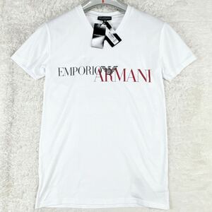 1円 新品未使用タグ付き L~XL.LLエンポリオアルマーニ EMPORIO ARMANI 半袖 Tシャツ ロゴプリント カットソー メンズ ホワイト