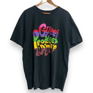 美品 GUCCI グッチ プリント 半袖 クルーネック Tシャツ カットソー オーバーサイズ XL ブラック