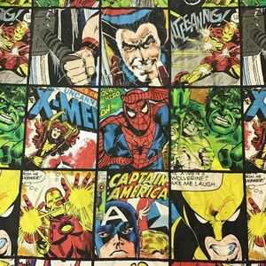 【dc015】ヴィンテージシーツ 布団カバー 196×185 キャラクター MARVEL COMICS 両面プリント リメイク用生地 アメリカ買付 送料無料