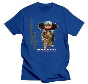 【ロシアの国民的キャラクター】 ミリタリーチェブラーシカ Tシャツ ブルー 青 ロゴTシャツ 検索：ロシア軍 戦闘服 迷彩服 BTK VKBO ソ連軍