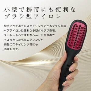 ◆送料無料(定形外)◆ 超ストレート 3分 ブラシ型 ストレートアイロン WET＆DRY アイロンブラシ 最高温度190℃ ◇ ミニブラシ:ピンク