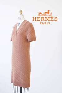 2022SS HERMES エルメス 総柄 半袖 ニットワンピース size 34 1216293