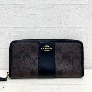 1507◎ COACH コーチ 財布 長財布 ラウンドファスナー 小銭入れ あり シグネチャー カジュアル ブラウン ブラック メンズ