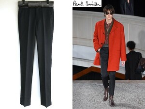 新品 コレクション使用 Paul Smith ポールスミス メインライン 2016AW トリミングウエスト 5ライン ウールスラックスパンツ S 定価38880円