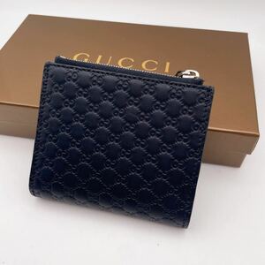 極美品GUCCI グッチ 二つ折り財布　マイクロシマ　GG柄 ブラック