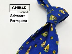 【超美品】Salvatore Ferragamo　フェラガモ　花柄　ネクタイ　3本以上送料無料　ネイビー　0904114