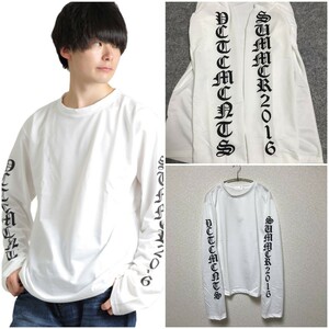 残りわずか　新品 コットン素材 英字 袖ロゴ ロングTシャツ 長袖 オーバーサイズ 男女兼用 白 大人気　ゆったり　即購入OK　【値下げ不可】