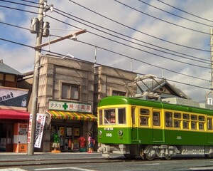 25-2　Nゲージ　江ノ電　昭和レトロな街並み 腰越商店街イメージ ジオラマ ケース付き 江ノ島電鉄　走行可　LED電飾　