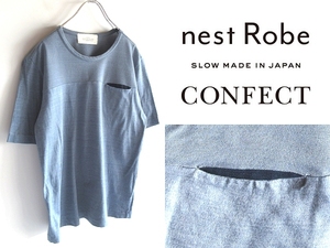 ネコポス対応 nest Robe CONFECT ネストローブ コンフェクト インディゴポケット 鹿の子切替 Tシャツ 半袖カットソー 3 ブルーグレー