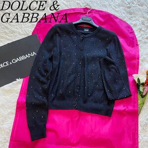 【美品】DOLCE&GABBANA ラインストーンカーディガン グレー カシミア　ドルチェアンドガッバーナ　カシミヤ