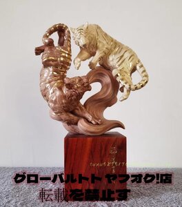 置物 干支 寅 虎 開運 トラ 本金 切金 木彫 美術工芸品 全高約31cm