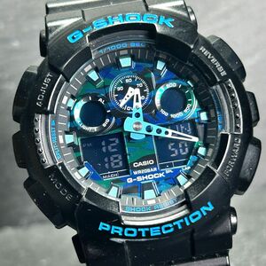 美品 CASIO カシオ G-SHOCK ジーショック GA-100CB-1A 腕時計 クオーツ アナデジ 多機能 カモフラ 迷彩 ブルー×ブラック 動作確認済み