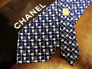 ★並品★4R01185【CHANEL】シャネル「テニス ラケット チェーン CCロゴ 柄」ネクタイ