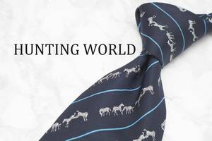 【美品】HUNTING WORLD ハンティング ワールド A-336 ネイビー イタリア製 ブランド ネクタイ 良品 古着 卸 USED オールド SILK