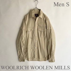 【美品】WOOLRICH WOOLEN MILLS USA製 ウールリッチウーレンミルズ フィッシングシャツ マルチポケット ハンティング ベージュ size S sk