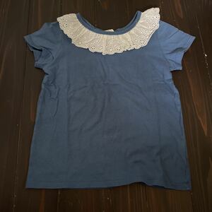 韓国子供服★Bee★中古★140★半袖★トップス★カットソー★Tシャツ★ブルー★レース★キッズ★女の子