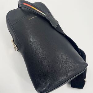 【極美品】Paul Smith ポールスミス メンズ トラベル ボディバッグ 斜め掛け マルチストライプ ビジネス メンズ レザー 本革 ブラック 黒