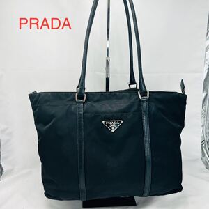 PRADA プラダ　トートバッグ ナイロン　テスート　三角ロゴ　ブラック　黒　 ハンドバッグ テスートナイロン 三角プレート レザー