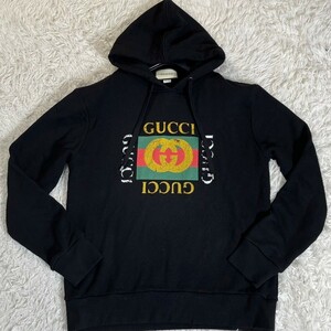 【現行品/極美品】グッチ GUCCI プルオーバー パーカー フーディー スウェット スエット ヴィンテージロゴ ブラック 黒 M~L メンズ