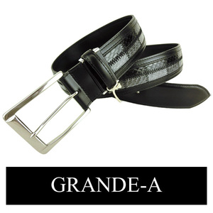 ・グランデ 水蛇革　ベルト（最長110cm／黒）メンズ 幅広　ロング GRAND-A　be212