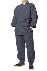 【ひめか】作務衣 日本製 メンズ 三子撚杢 作務衣 さむえ 綿100％　15-亀甲黒 LＬ