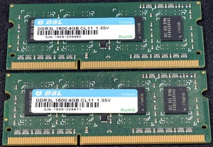 4GB 2枚組 (合計 8GB) PC3L-12800S DDR3-1600 S.O.DIMM 204pin 1Rx8 DSL (動作確認済 memtest86+) (管:EN14 x1s