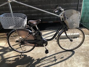 P6　中古電動アシスト自転車 1円売切り！パナソニック ビビDX　デカかごリアカゴ付き 黒 配送エリア内は送料3800円でお届けします