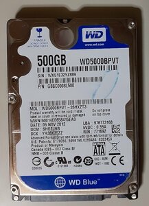 3983 2.5インチ内蔵SATAハードディスク 9.5mm 500GB WD5000BPVT-26HXZT3 5400rpm 正常 1717時間 NEC LaVie 2012年10月モデル Windows8入り