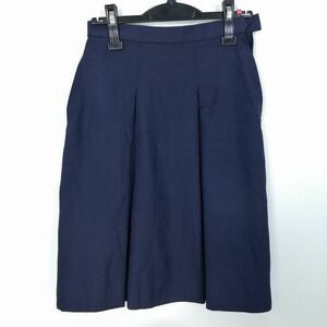 1円 スクールスカート 冬物 w63-丈58 紺 中学 高校 プリーツ 学生服 制服 女子 中古 HK9665