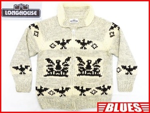 即決★カナダ製 LONGHOUSE★メンズL位 カウチンセーター ロングハウス イーグル柄 ウールジャケット カーディガン ジップアップパーカー