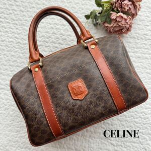 美品 CELINE セリーヌ マカダム柄 ハンドバッグ ミニボストンバッグ ミニバッグ レディース ヴィンテージ カバン ブラウン pvc レザー 茶色